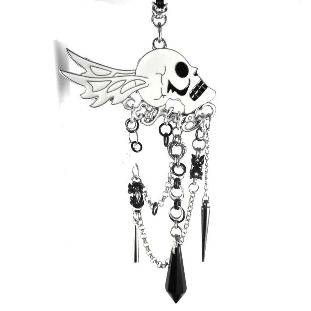Black Silver Crystals Skull Wing Spikes Suncatcher Window Art Home Decor or Car
